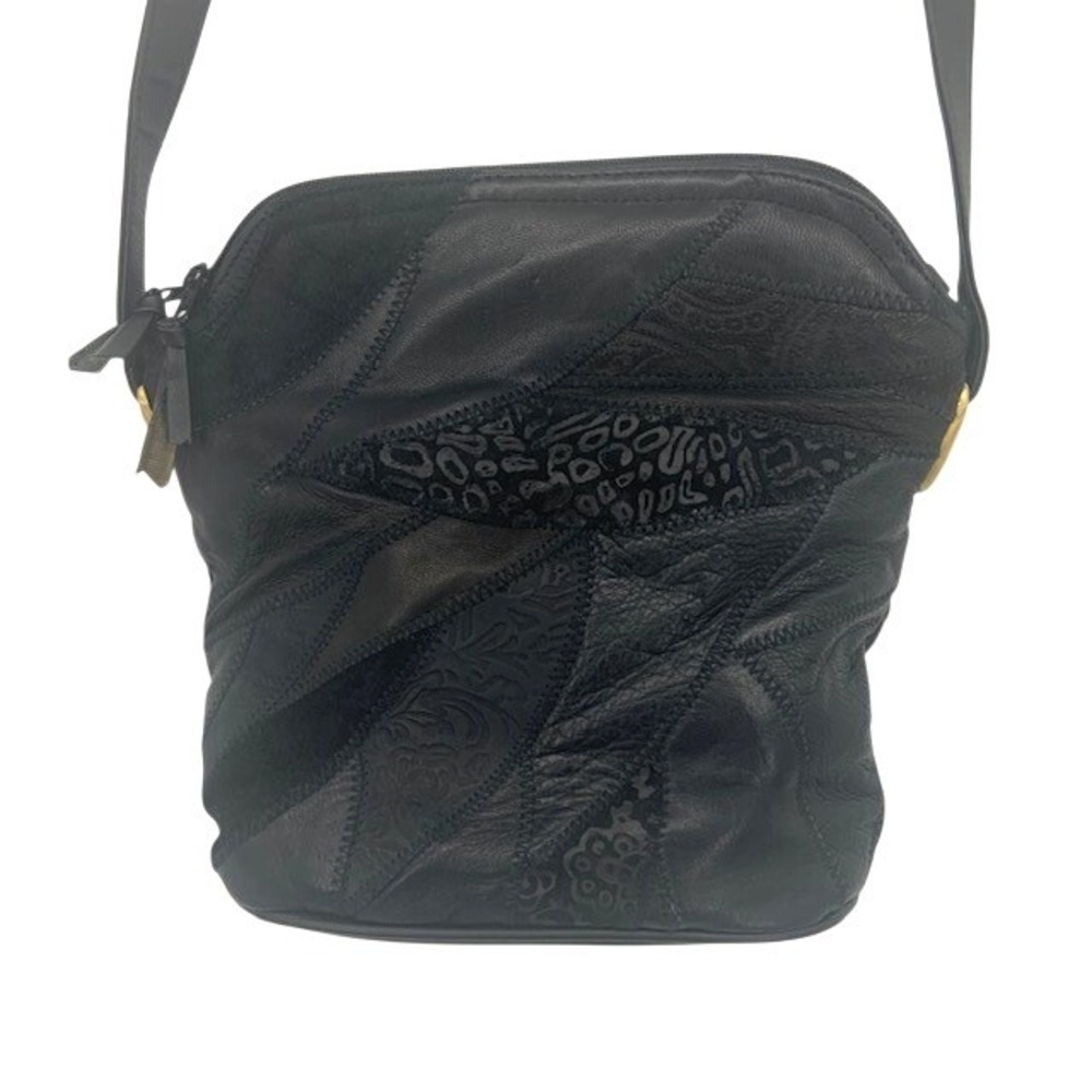 Vintage Black Patchwork Leather Crossbody Bag Art To Wear Boho Avant Garde Purse